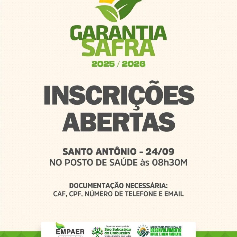 Prefeitura de São Sebastião do Umbuzeiro abre inscrições para o programa Garantia Safra