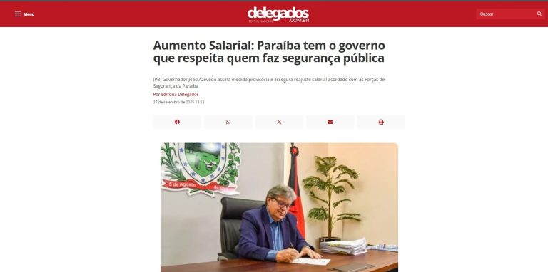 Entidade representativa dos delegados reconhece investimentos da gestão de João Azevedo na segurança pública na Paraíba