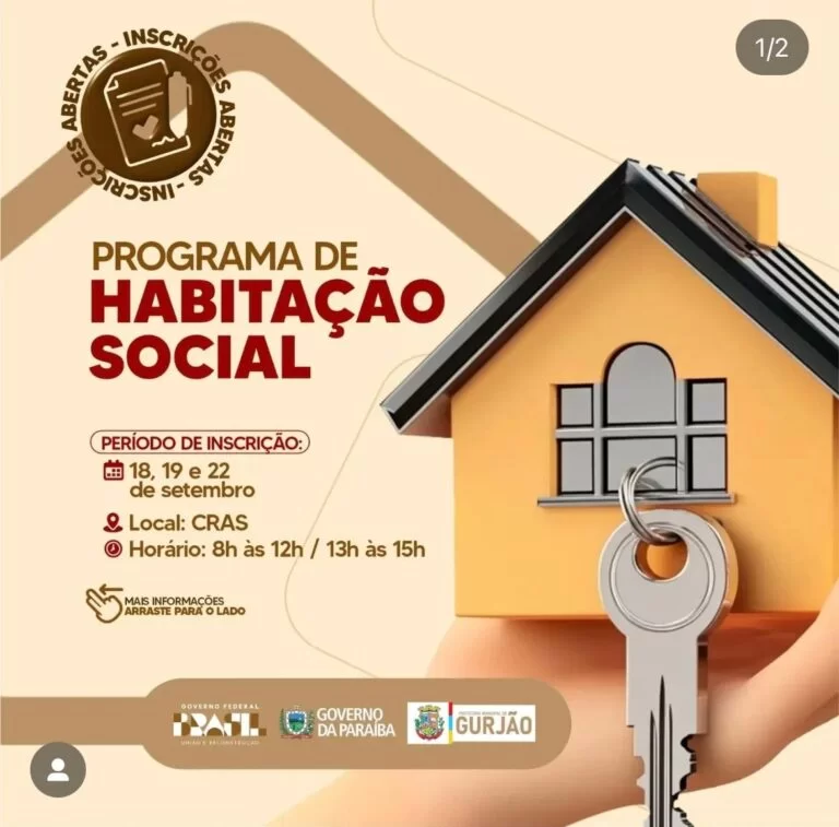 Prefeitura de Gurjão abre inscrições para seleção habitacional do FNHIS
