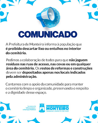 Secretaria de Infraestrutura reforça importância da limpeza e organização no Cemitério Público de Monteiro