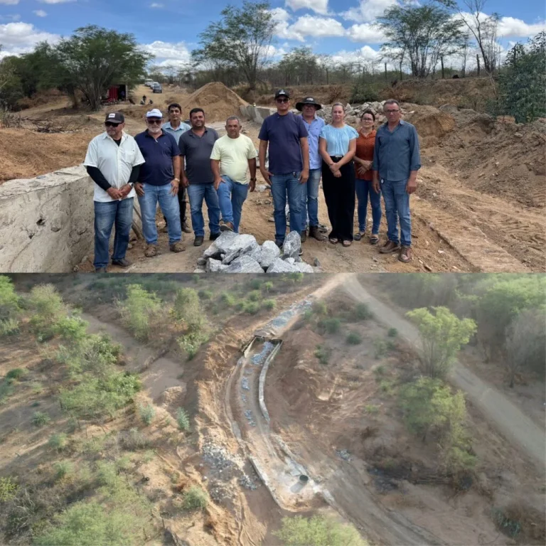 Prefeito Onildo e comitiva vistoriam obra da passagem molhada em Porteiras de Cima; estrutura vai garantir mais segurança e mobilidade à comunidade
