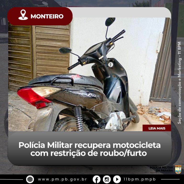 Polícia Militar recupera motocicleta com restrição de roubo ou furto em Monteiro