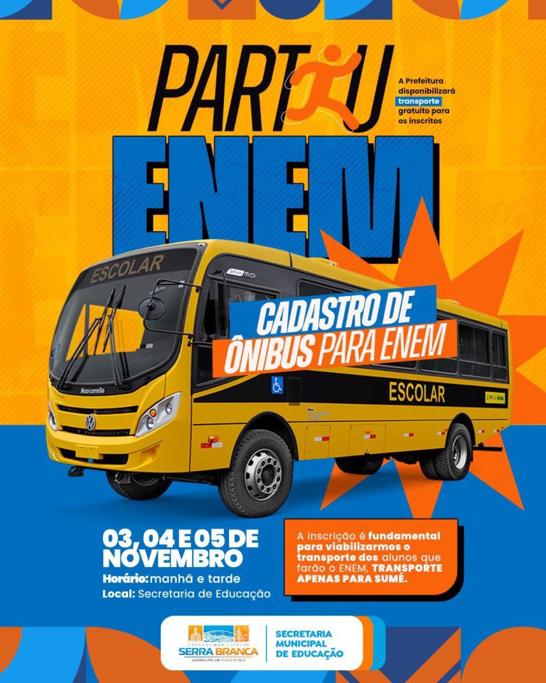 Prefeitura de Serra Branca abre cadastro para transporte gratuito de estudantes que farão o ENEM