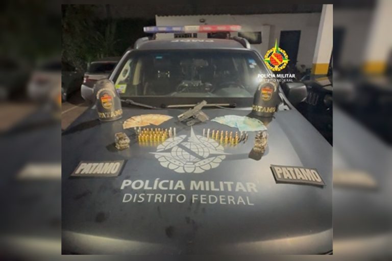 Homens são presos com pistola, munições, drogas e R$ 1,6 mil no DF