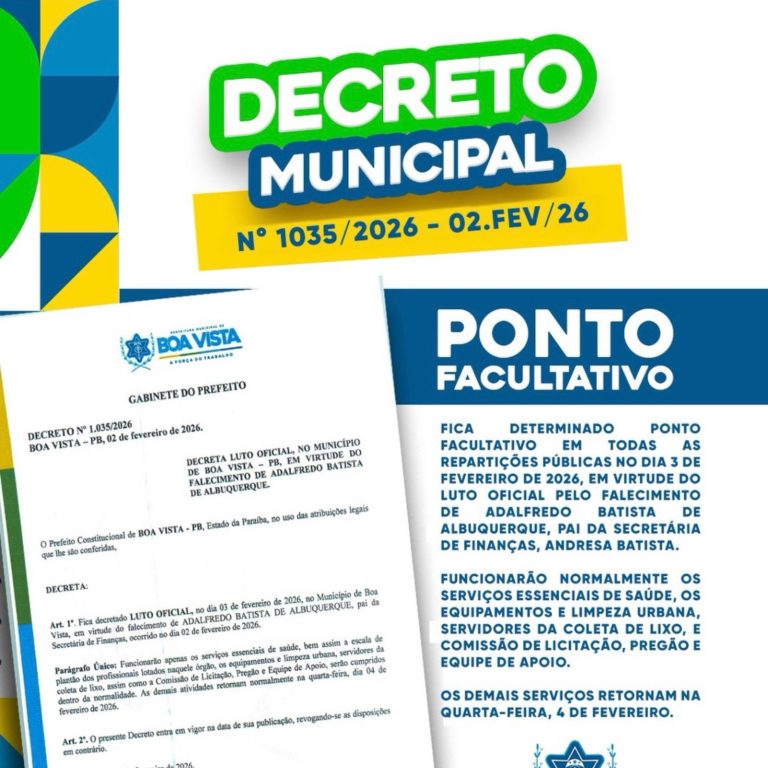 Prefeitura de Boa Vista decreta ponto facultativo nesta terça-feira (3) por luto oficial