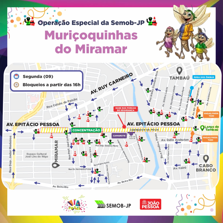 Bloqueios e desvios: confira mudanças no trânsito para o desfile das Muriçoquinhas