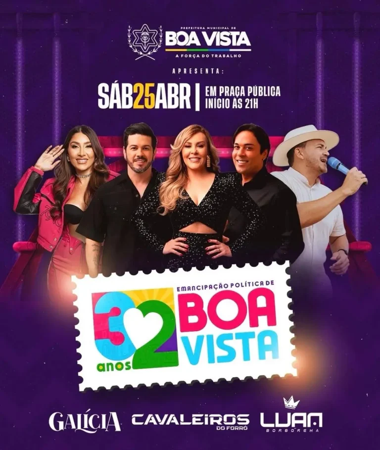 Prefeitura de Boa Vista divulga shows musicais do dia de aniversário de 32 anos